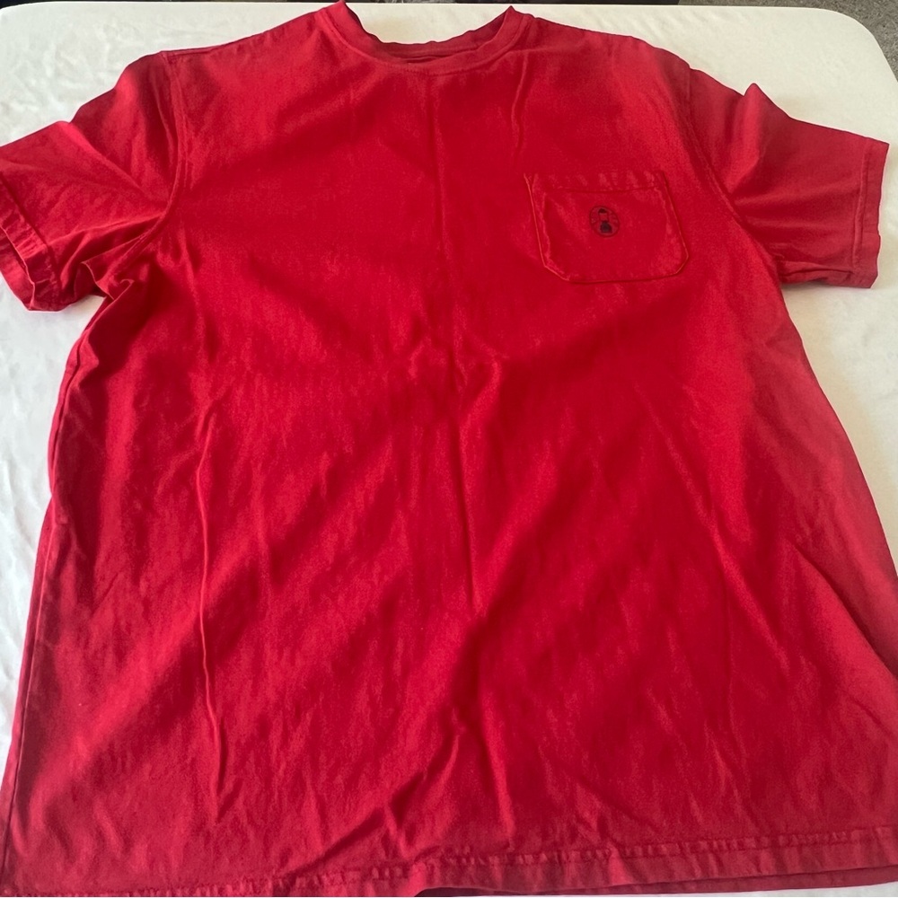 Coleman Outdoor Company Red Pocket Graphic T-Shirt Mountain Camping 100% Cotton